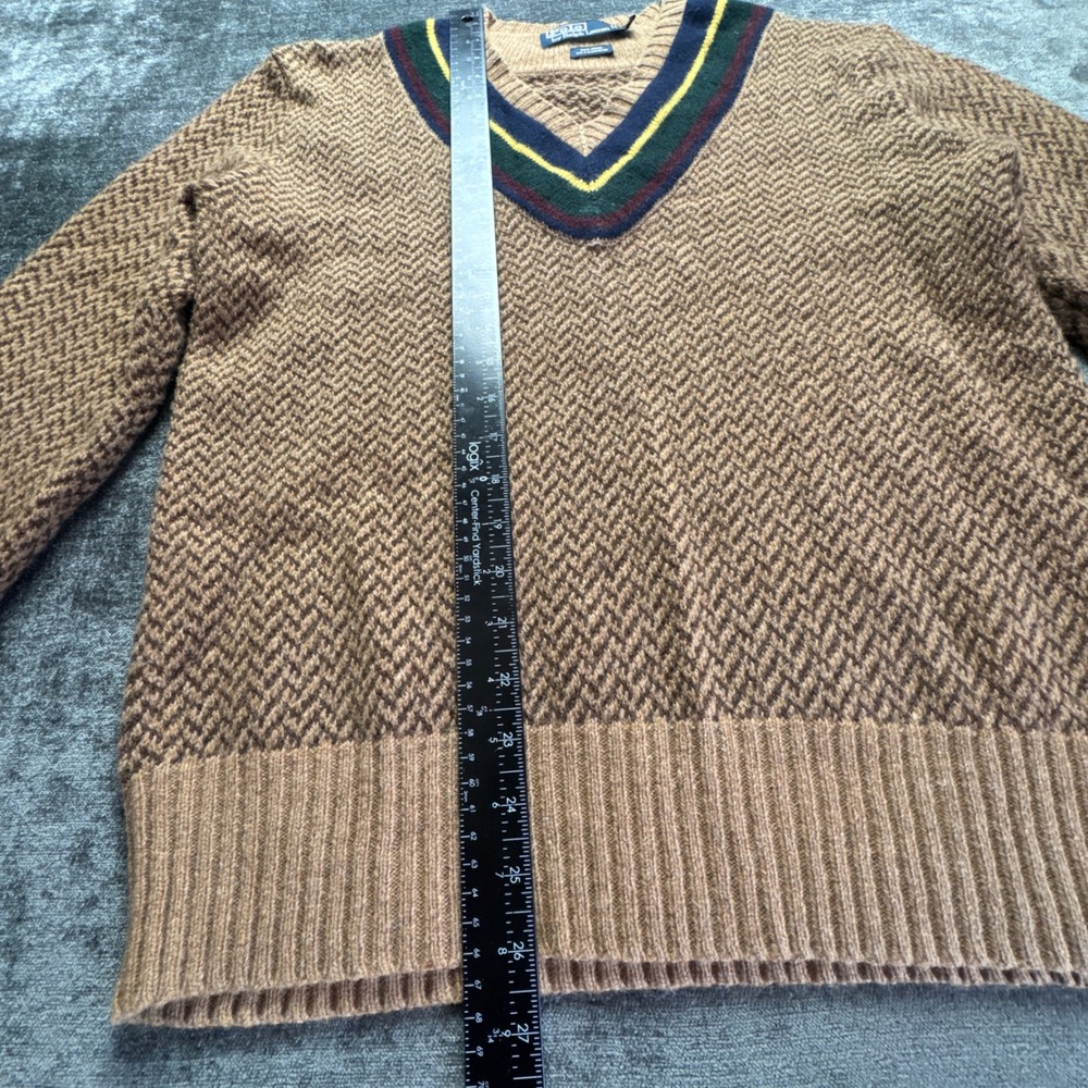 Polo Ralph Lauren Sweater Mens Medium Brown Herringbone Wool Cashmere V-Neck - Picture 7 of 14
